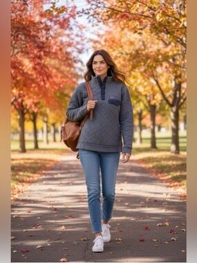 Patagonia Quilted Gray Organic Cotton Pullover 1/4 Button Size M Womens